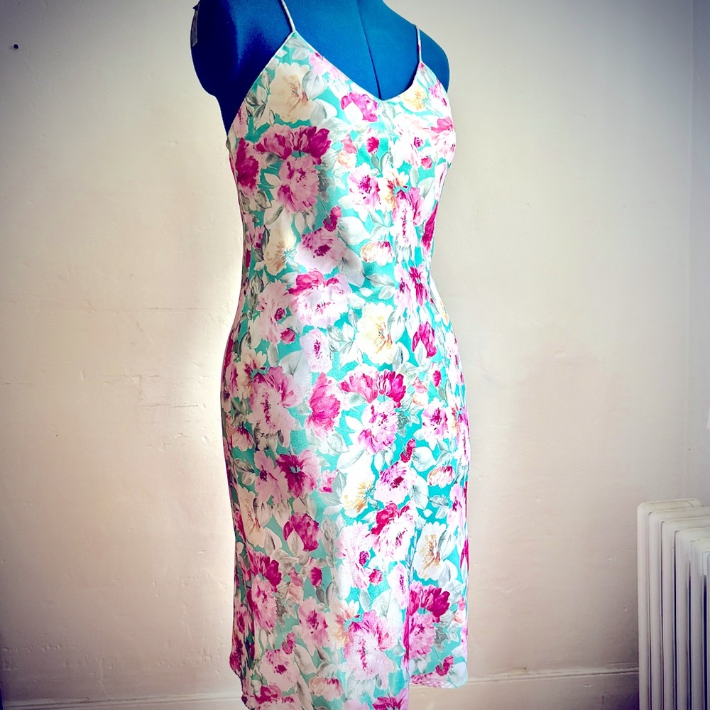 Vintage Floral Satin Slip Dress